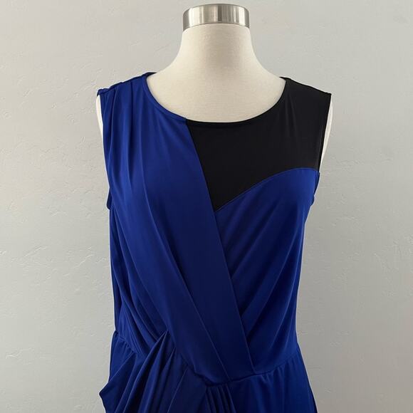 Rachel Roy Grecian Draped Mini Dress Sleeveless Mesh Colorblock Blue Black Small - Picture 3 of 11